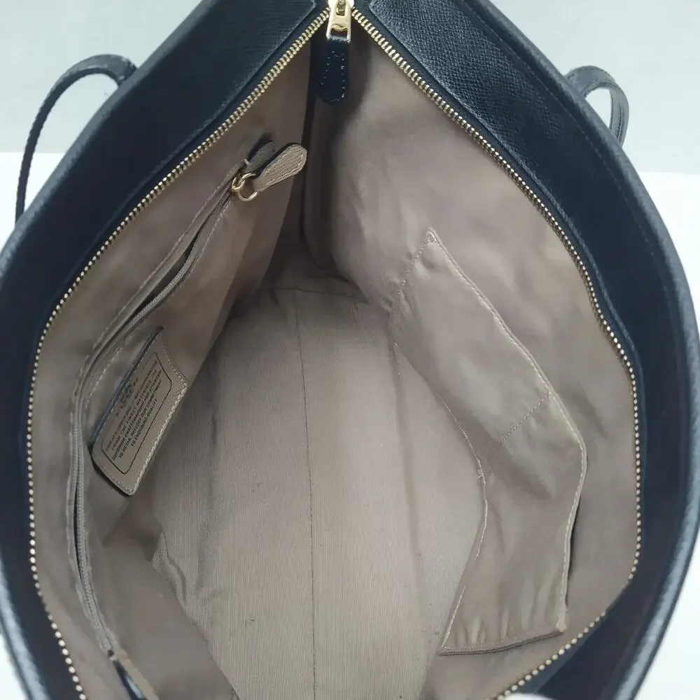 Coach Black Leather Double Handles Zipper Closure Tote Bag